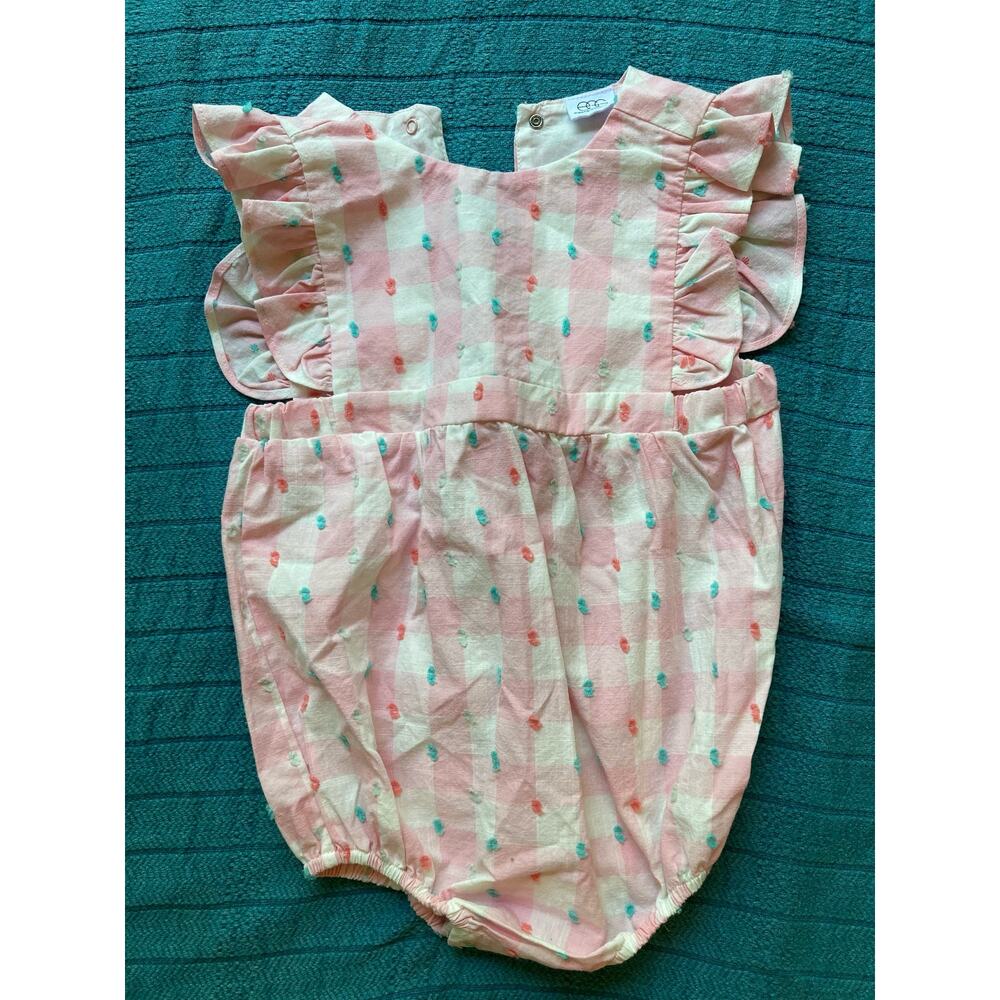 EGG Susan Lazar Romper Pink & White Gingham Dots ~ 12-18 Months Sweet & Adorable